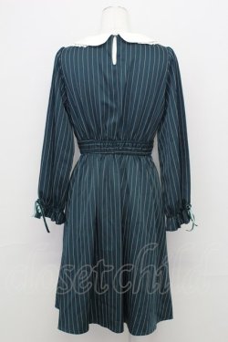 画像2: axes femme POETIQUE / レース襟ストライプ長袖ワンピース  グリーンＸ白 T-25-08-12-023-AX-OP-SA-ZT
