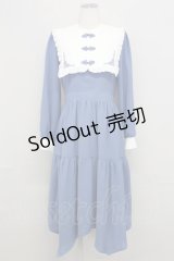 axes femme POETIQUE / チャイナボタン刺繍襟付ワンピース M ブルー T-25-08-12-025-AX-OP-SA-ZI