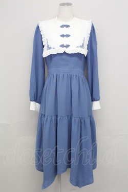 画像1: axes femme POETIQUE / チャイナボタン刺繍襟付ワンピース M ブルー T-25-08-12-025-AX-OP-SA-ZT