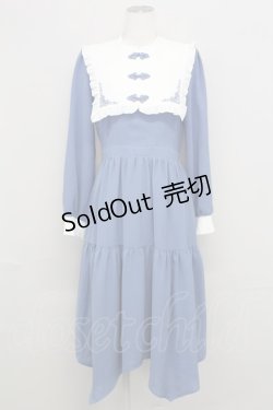 画像1: axes femme POETIQUE / チャイナボタン刺繍襟付ワンピース M ブルー T-25-08-12-025-AX-OP-SA-ZI