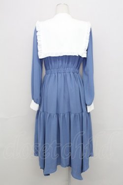画像2: axes femme POETIQUE / チャイナボタン刺繍襟付ワンピース M ブルー T-25-08-12-025-AX-OP-SA-ZT