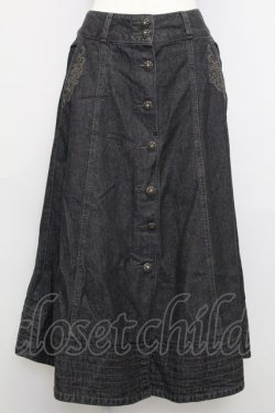 画像1: axes femme / ポケット刺繍デニム風スカート  黒デニム T-25-08-12-029-AX-SK-SA-ZT
