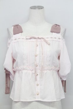 画像1: axes femme POETIQUE / 肩リボントップス  ピンク T-25-08-12-005-AX-TO-SA-ZT
