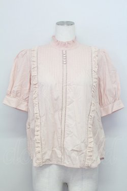 画像1: axes femme / ピンタックレースハイネックブラウス  ピンク T-25-08-12-006-AX-BL-SA-ZT