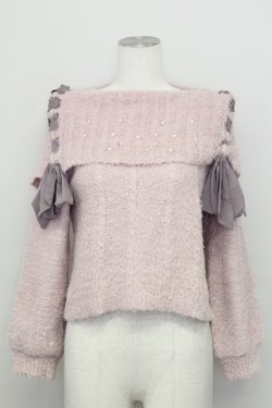 画像1: axes femme / パール&レースアップフェザーニット M ピンク T-25-08-12-008-AX-TO-SA-ZT