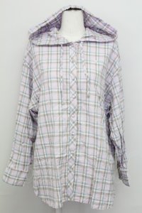 F i.n.t / フード付きビッグチェックシャツ  ラベンダー×ブルー T-25-08-12-009-CA-BL-SA-ZT
