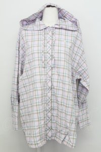 F i.n.t / フード付きビッグチェックシャツ  ラベンダー×ブルー T-25-08-12-010-CA-BL-SA-ZT