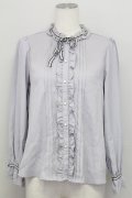 axes femme POETIQUE / 配色リボンブラウス M グレー T-25-08-12-011-AX-BL-SA-ZT