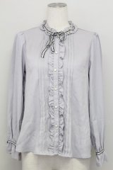 axes femme POETIQUE / 配色リボンブラウス M グレー T-25-08-12-011-AX-BL-SA-ZT