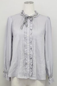 axes femme POETIQUE / 配色リボンブラウス M グレー T-25-08-12-011-AX-BL-SA-ZT