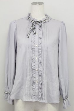 画像1: axes femme POETIQUE / 配色リボンブラウス M グレー T-25-08-12-011-AX-BL-SA-ZT