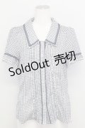 axes femme / ギンガムチェック半袖ブラウス  青チェック T-25-08-12-012-AX-BL-SA-ZT