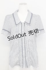 axes femme / ギンガムチェック半袖ブラウス  青チェック T-25-08-12-012-AX-BL-SA-ZT