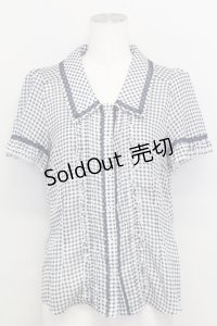 axes femme / ギンガムチェック半袖ブラウス  青チェック T-25-08-12-012-AX-BL-SA-ZI