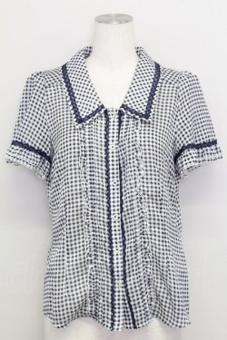 画像1: axes femme / ギンガムチェック半袖ブラウス  青チェック T-25-08-12-012-AX-BL-SA-ZT