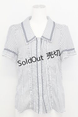画像1: axes femme / ギンガムチェック半袖ブラウス  青チェック T-25-08-12-012-AX-BL-SA-ZI