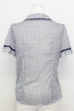 画像2: axes femme / ギンガムチェック半袖ブラウス  青チェック T-25-08-12-012-AX-BL-SA-ZT