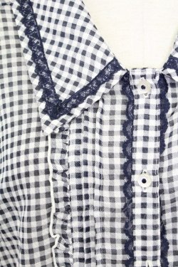 画像3: axes femme / ギンガムチェック半袖ブラウス  青チェック T-25-08-12-012-AX-BL-SA-ZT