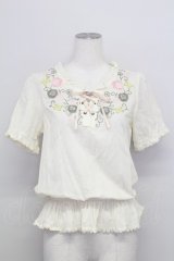 axes femme / 胸元刺繍編み上げトップス  アイボリー T-25-08-12-002-AX-TO-SA-ZT
