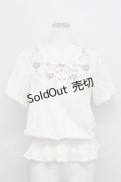 画像1: axes femme / 胸元刺繍編み上げトップス  アイボリー T-25-08-12-002-AX-TO-SA-ZI