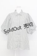 axes femme / ボリューム袖ブラウス  黒Ｘ白チェック T-25-08-12-013-AX-BL-SA-ZI