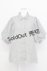 axes femme / ボリューム袖ブラウス  黒Ｘ白チェック T-25-08-12-013-AX-BL-SA-ZI