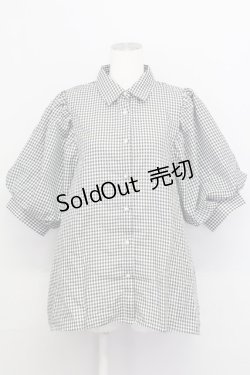 画像1: axes femme / ボリューム袖ブラウス  黒Ｘ白チェック T-25-08-12-013-AX-BL-SA-ZI