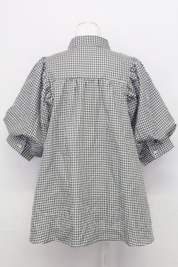画像2: axes femme / ボリューム袖ブラウス  黒Ｘ白チェック T-25-08-12-013-AX-BL-SA-ZT
