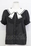 axes femme POETIQUE / セーラー半袖ブラウス  黒Ｘ白 T-25-08-12-014-AX-BL-SA-ZT