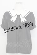 axes femme POETIQUE / セーラー半袖ブラウス  黒Ｘ白 T-25-08-12-014-AX-BL-SA-ZT