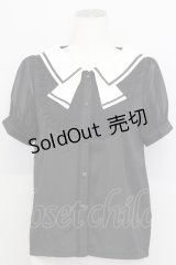 axes femme POETIQUE / セーラー半袖ブラウス  黒Ｘ白 T-25-08-12-014-AX-BL-SA-ZT