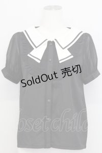 axes femme POETIQUE / セーラー半袖ブラウス  黒Ｘ白 T-25-08-12-014-AX-BL-SA-ZI
