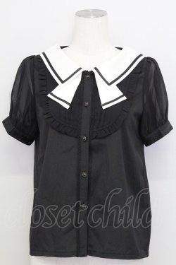画像1: axes femme POETIQUE / セーラー半袖ブラウス  黒Ｘ白 T-25-08-12-014-AX-BL-SA-ZT