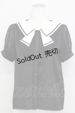 画像1: axes femme POETIQUE / セーラー半袖ブラウス  黒Ｘ白 T-25-08-12-014-AX-BL-SA-ZI