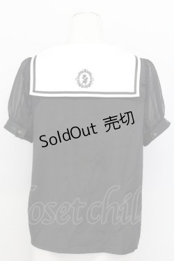 画像2: axes femme POETIQUE / セーラー半袖ブラウス  黒Ｘ白 T-25-08-12-014-AX-BL-SA-ZI