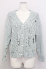 axes femme / 透かし柄ニットカーディガン  ミント T-25-08-12-015-AX-TO-SA-ZT