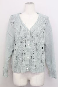 axes femme / 透かし柄ニットカーディガン  ミント T-25-08-12-015-AX-TO-SA-ZT