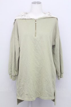画像1: axes femme / ハーフジップパーカーチュニ  グリーンＸ白 T-25-08-12-017-AX-TO-SA-ZT