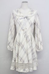 axes femme kawaii / チェックセーラー襟長袖ワンピース  アイボリーチェック T-25-08-12-020-AX-OP-SA-ZT