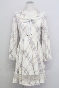 axes femme kawaii / チェックセーラー襟長袖ワンピース  アイボリーチェック T-25-08-12-020-AX-OP-SA-ZT