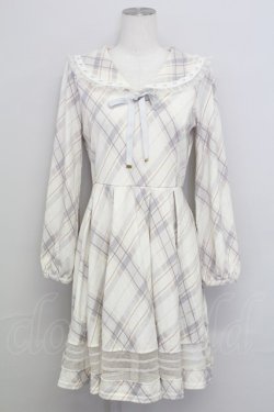画像1: axes femme kawaii / チェックセーラー襟長袖ワンピース  アイボリーチェック T-25-08-12-020-AX-OP-SA-ZT