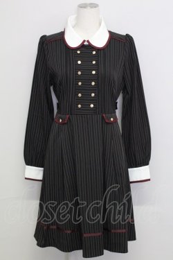 画像1: Amavel / 襟配色ストライプダブルボタンワンピース  黒 T-25-08-16-023-CA-OP-SA-ZT