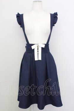 画像1: Amavel / フリルサスペンダースカート  ネイビーＸ白 T-25-08-16-036-CA-SK-SA-ZT