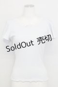 mon lily / レースリボン半袖トップス  サックス T-25-08-16-007-LO-TO-SA-ZI