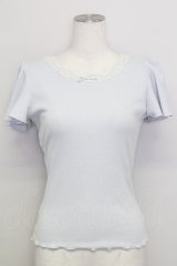 mon lily / レースリボン半袖トップス  サックス T-25-08-16-007-LO-TO-SA-ZT