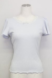 mon lily / レースリボン半袖トップス  サックス T-25-08-16-007-LO-TO-SA-ZT
