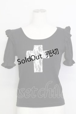 画像1: Ank Rouge / クロスレース半袖ニットトップス  黒Ｘ白 T-25-08-16-013-CA-TO-SA-ZI