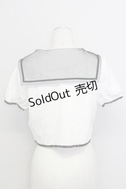 画像2: E hyphen world gallery / ドットチュールセーラー襟半袖ブラウス  白Ｘ黒 T-25-08-16-002-LO-BL-SA-ZI