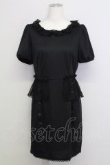 E hyphen world gallery / チュールガーターデザイン半袖ワンピース  黒 T-25-08-16-019-LO-OP-SA-ZT