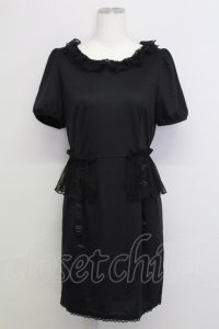 E hyphen world gallery / チュールガーターデザイン半袖ワンピース  黒 T-25-08-16-019-LO-OP-SA-ZT